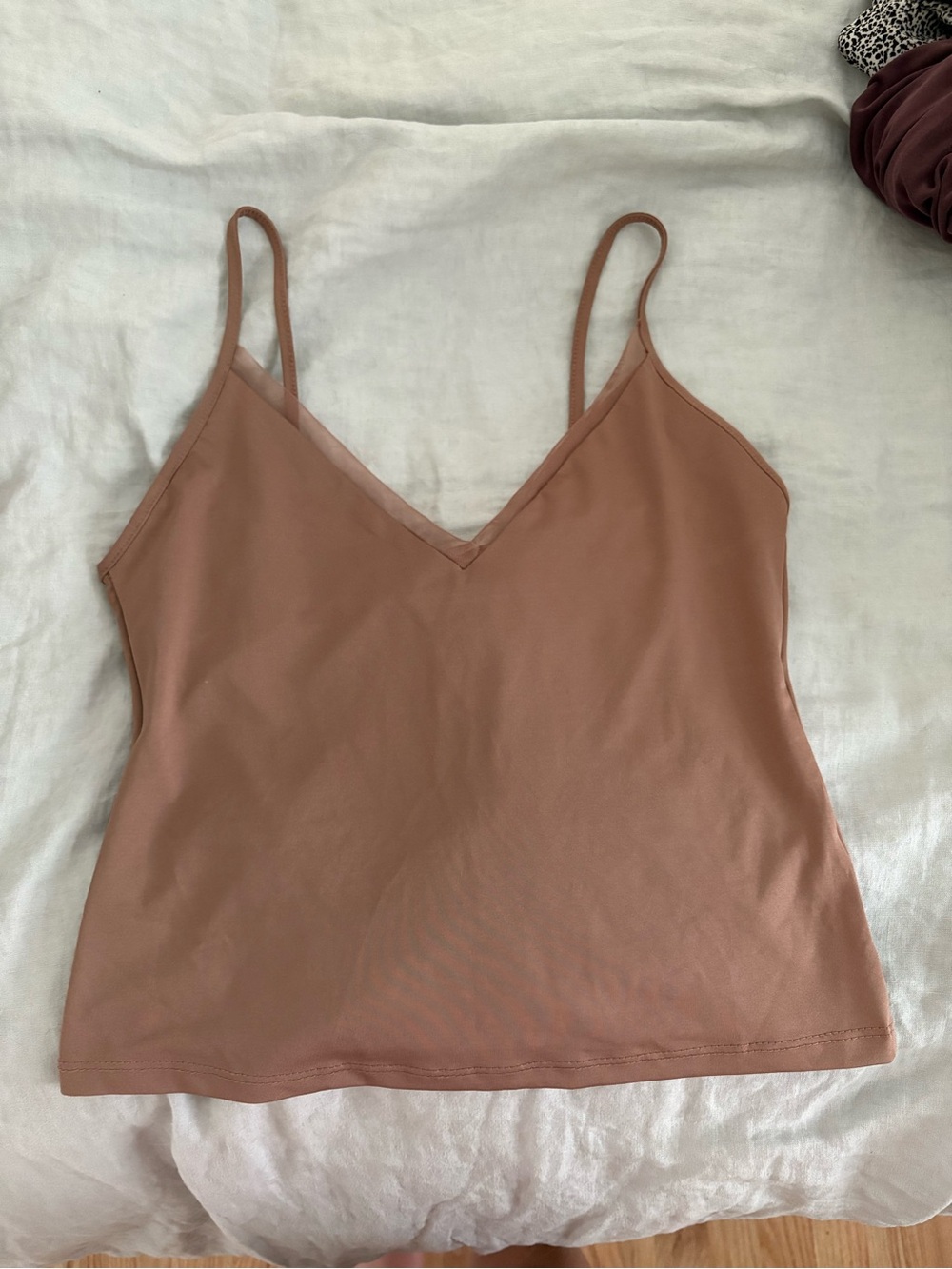 Zara V-Neck Satin/cotton Tank Top in Dusty Rose